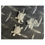 Turtle Charm Jewelry Set - Mosaic Glass Turtles & Silver Turtle Pendants with Chain