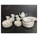 Royal Kensington Collection Floral China Dinnerware Set with Teapot - Pink Roses