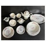 Royal Kensington Collection Floral China Dinnerware Set with Teapot - Pink Roses