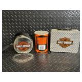 Harley-Davidson Diamond Plate Lunch Box Set with Biker Brew Coffee Can & Round Tin