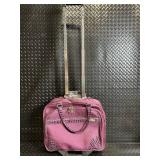 Pink Croc-Trim Rolling Cosmetic Case On Wheels