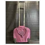Pink Croc-Trim Rolling Cosmetic Case On Wheels