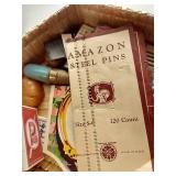 Fun Vintage Basket of Sewing Needles & Pins