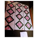 Pretty Pink & Green Quilt Top Panels & Pink Backing Material