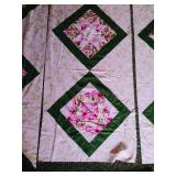 Pretty Pink & Green Quilt Top Panels & Pink Backing Material