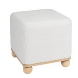 Storied Home Brooklyn Cream Boucle Fabric Square Upholstered Ottoman