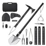SKYSHALO Survival Shovel Survival Axe, 28-in-1 Camping Folding Shovels with Hatchet, Stainless Steel Tactical Shovel Hatchet
