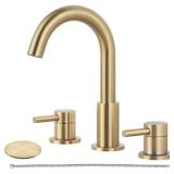 AKLFGN 8 in. Widespread 2-Handle High Arc Bathroom Faucet with Drain Kit Included and All Mounting Hardware in Brushed Gold