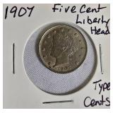 1907 Liberty Head Nickel, Type 2 Cents.