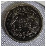 1860 Seated Liberty Half Dime, Type 4, with a legend on the obverse.