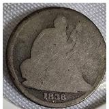 1838 - O - Seated Liberty Dime, Variety 1: No stars on the obverse.