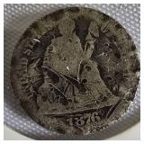 1876 Seated Liberty Dime, Type 4, resumed the legend on the obverse side.