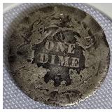 1876 Seated Liberty Dime, Type 4, resumed the legend on the obverse side.