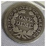 1850 Seated Liberty Dime, Type 2, with Stars and Drapery