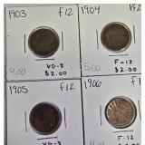 Indian Head Small Cents from the years 1903,1904,1905,& 1906