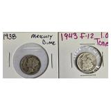 Mercury Dimes from 1938 & 1943