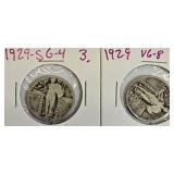 Two Standing Liberty Quarters minted in 1929.