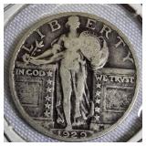 Two Standing Liberty Quarters minted in 1929.