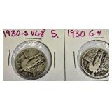 Two Standing Liberty Quarters minted in 1930