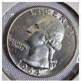 Two Washington quarters from 1964.