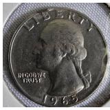 Two Washington quarters from 1964-D and 1965.