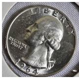 Two Washington quarters from 1964-D and 1965.