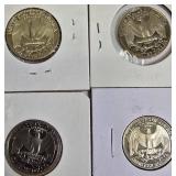 Proof clad Washington Quarters from the years 1986, 1988, 1989, and 1990.