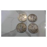 1-1937, 2-1941S,1-1942S Walking Liberty Half Dollars