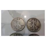 1-1937, 2-1941S,1-1942S Walking Liberty Half Dollars