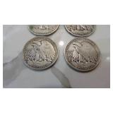 1-1937, 2-1941S,1-1942S Walking Liberty Half Dollars