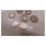 Assorted American Coins, 1-Barber 1944 Dime, 5- 1950-1967 Dimes, 1942 Quarter, 1927 Buffalo Nickel