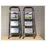 LOT OF 2 Cosco 3 Step Aluminum Folding Step Stools (1 Used, 1 New)