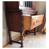 DR - Antique Walnut Jacobean Cabinet with Glass Center Door
