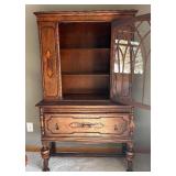 DR - Antique Walnut Jacobean Cabinet with Glass Center Door
