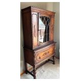 DR - Antique Walnut Jacobean Cabinet with Glass Center Door