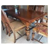 DR - Antique Jacobean-Style Antique Dining Table with Six Chairs