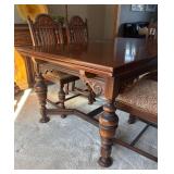 DR - Antique Jacobean-Style Antique Dining Table with Six Chairs