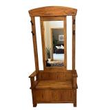 FE - Oak Hall Tree with Mirror & Storage Bench