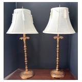 DR - Pair of Vintage Gold-Tone Carved-Column Table Lamps