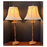 DR - Pair of Vintage Gold-Tone Carved-Column Table Lamps