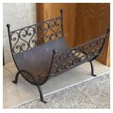 LR - Wrought Iron Firewood Holder with Scrollwork