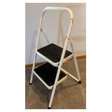LL - Step Ladder - 2-Step White Steel Folding Ladder With Black Non-Slip Treads