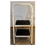 LL - Step Ladder - 2-Step White Steel Folding Ladder With Black Non-Slip Treads