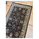 LR - Oriental Style Rug - Black Field with Ivory Border