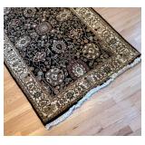 LR - Oriental Style Rug - Black Field with Ivory Border