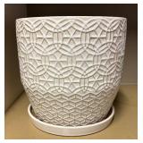 G - Ceramic Planter Pot - White Geometric Lattice Pattern
