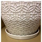 G - Ceramic Planter Pot - White Geometric Lattice Pattern