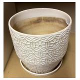 G - Ceramic Planter Pot - White Geometric Lattice Pattern