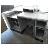 POS station with shelves for chips/snacks and cup dispenser