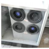 POS station with shelves for chips/snacks and cup dispenser